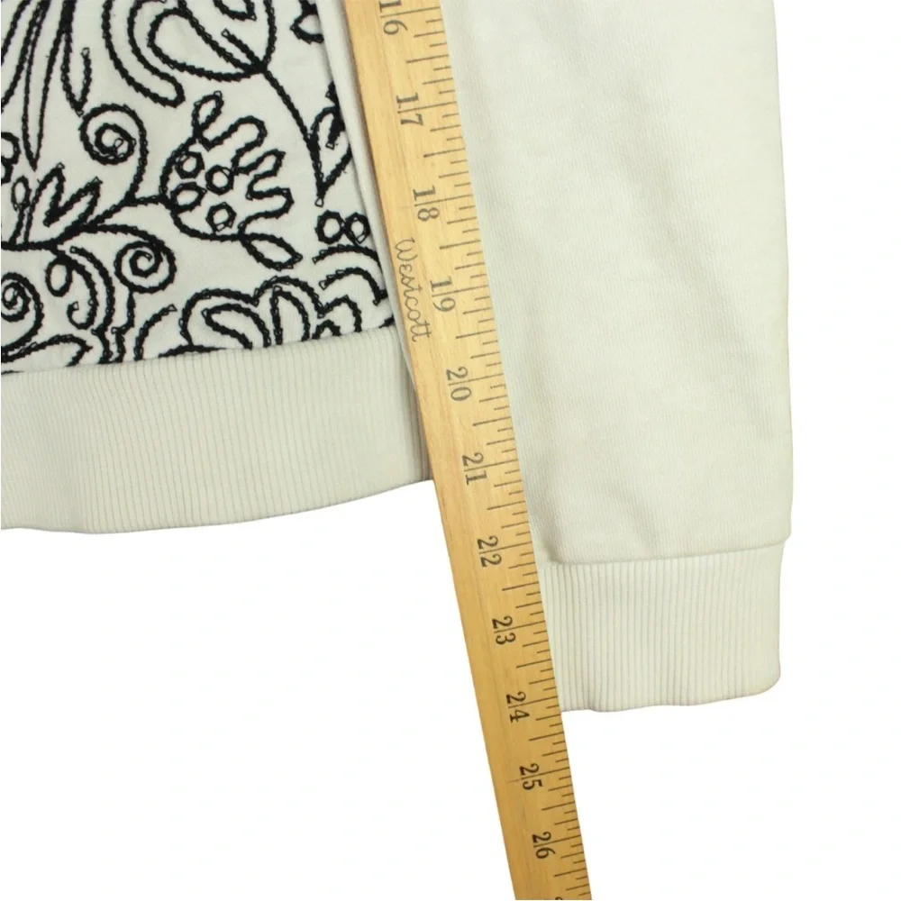 Tory Burch Women Sweatshirt White Black Doodle Flower Print Embroidered Sz S